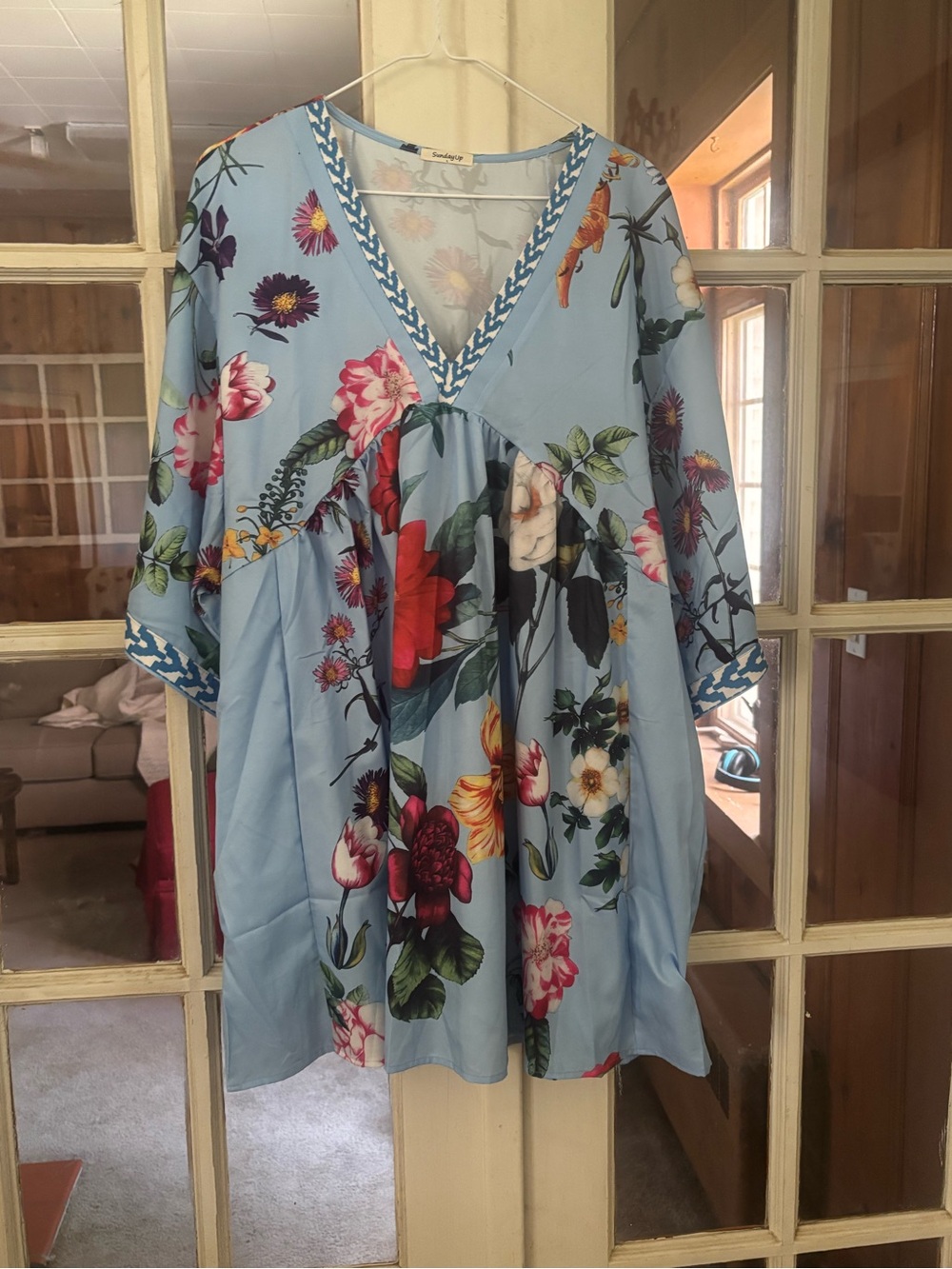 Sunday Light Blue Floral V-Neck Tunic